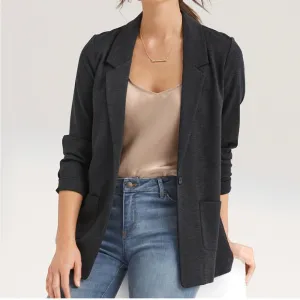 Garnet Hill Knit Relaxed Blazer Black Heather Tencel Wool Blend 14