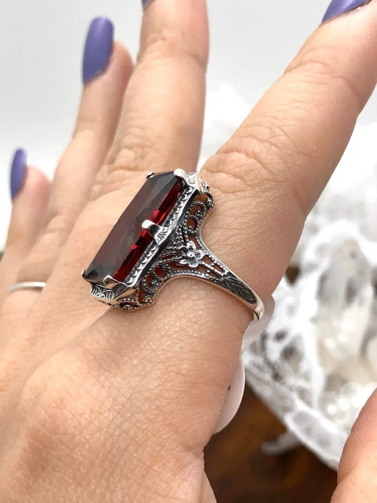 Garnet Ring, 1915 Vintage Style, Edwardian Jewelry #D232
