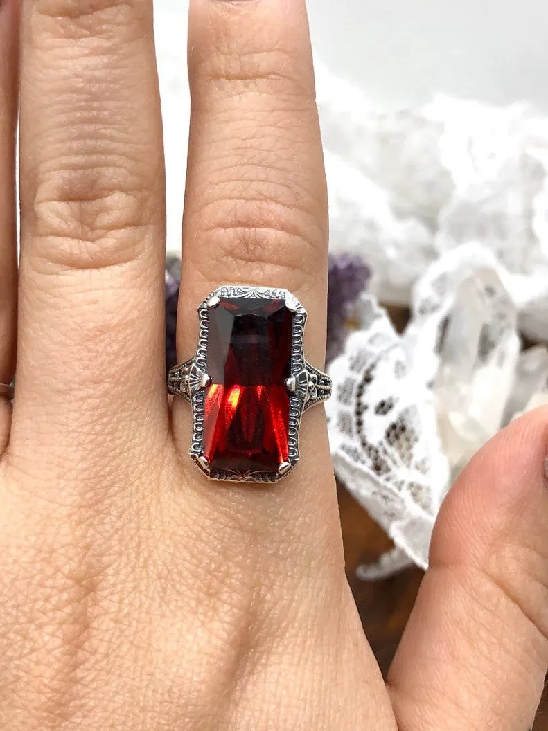 Garnet Ring, 1915 Vintage Style, Edwardian Jewelry #D232