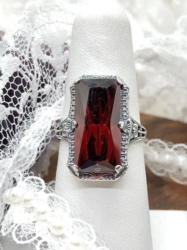 Garnet Ring, 1915 Vintage Style, Edwardian Jewelry #D232