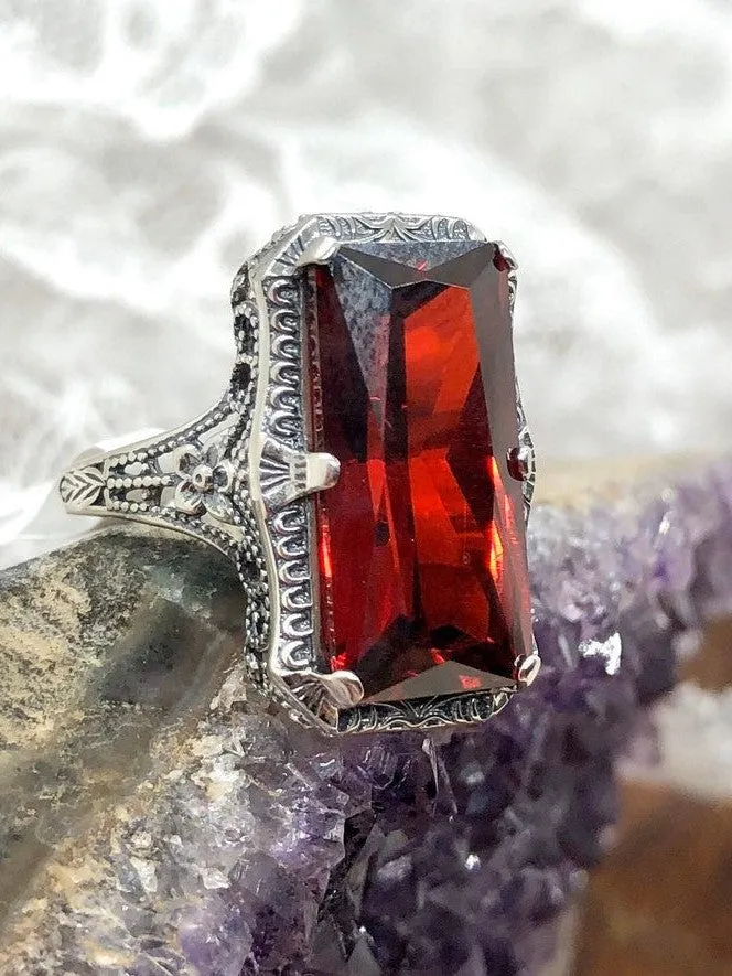 Garnet Ring, 1915 Vintage Style, Edwardian Jewelry #D232