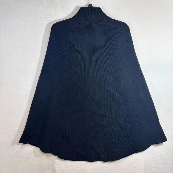 GILI Sweater Poncho Cape Knitted Ribbed Mock Neck Black XS/Small Clasp Regency