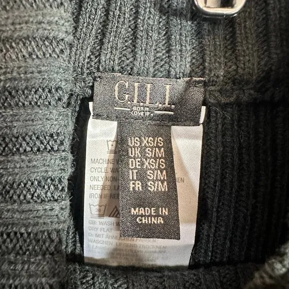 GILI Sweater Poncho Cape Knitted Ribbed Mock Neck Black XS/Small Clasp Regency