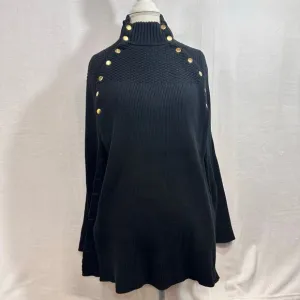 GILI Sweater Poncho Cape Knitted Ribbed Mock Neck Black XS/Small Clasp Regency