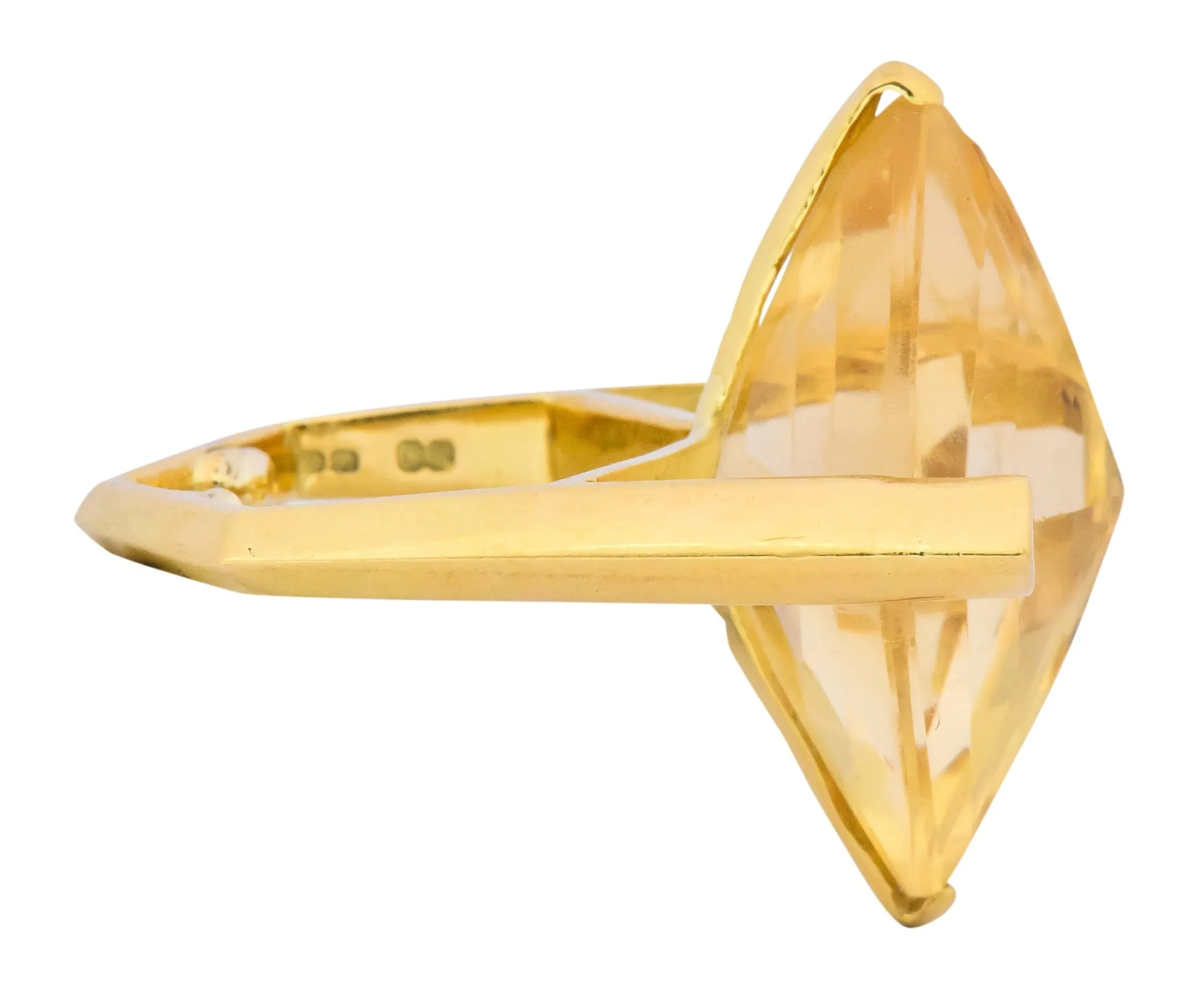 Gillian Packard 1968 British Modernist Citrine 18 Karat Gold Cocktail Ring