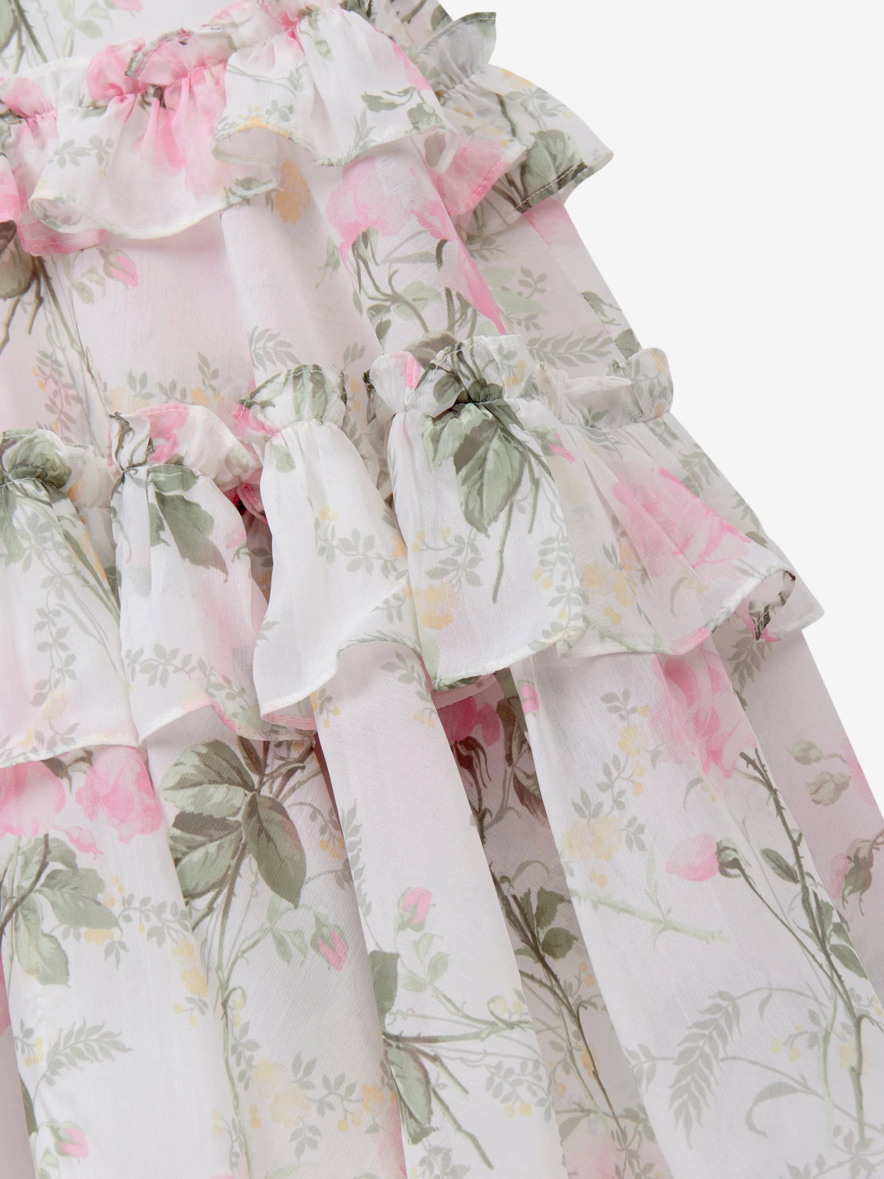 Girls Rose Chiffon Tiered Cape Dress in White
