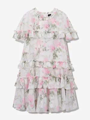 Girls Rose Chiffon Tiered Cape Dress in White