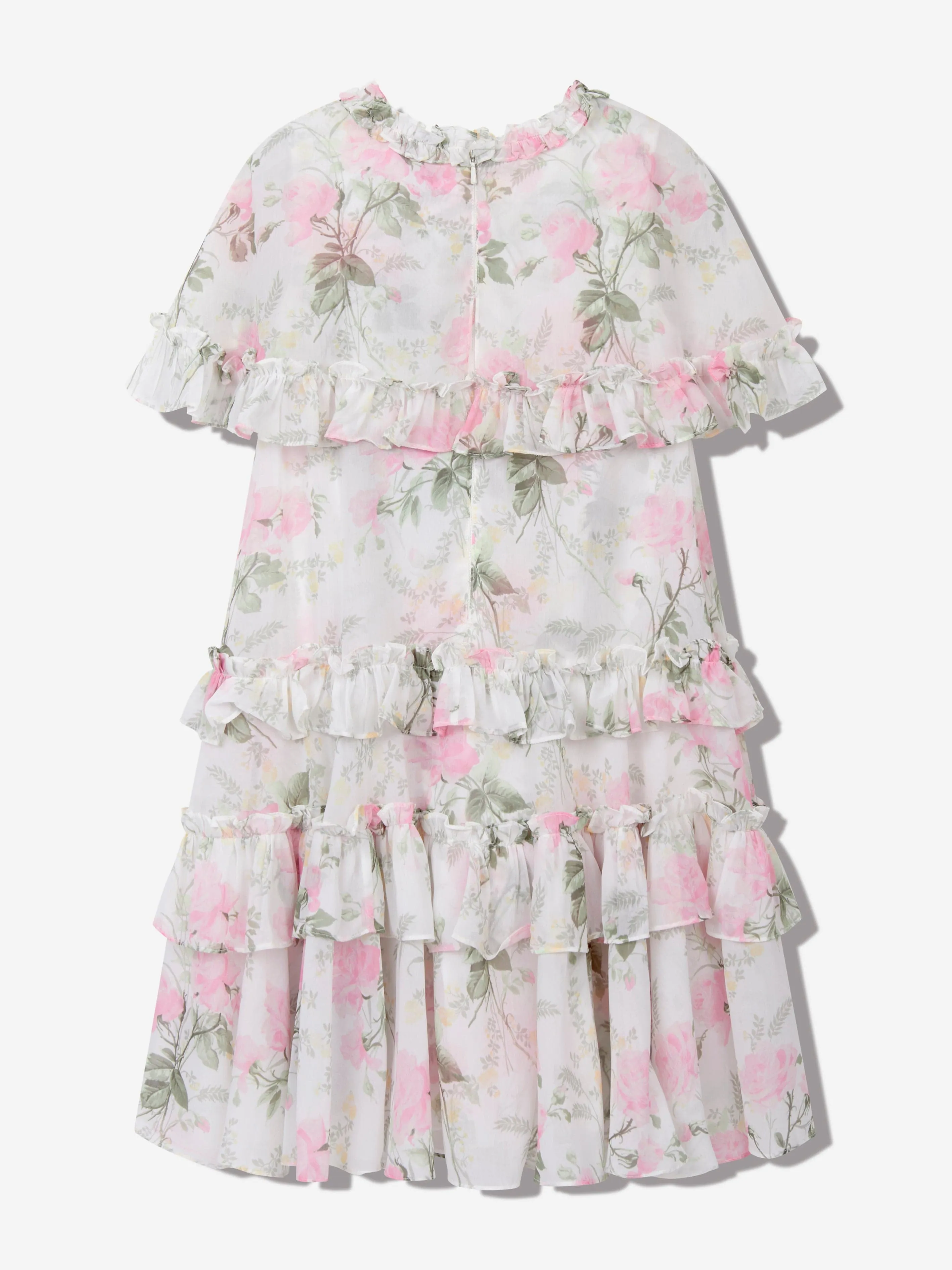 Girls Rose Chiffon Tiered Cape Dress in White