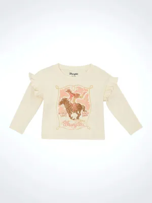 Girl's Wrangler Long Sleeve Ruffle Shoulder Graphic Tee
