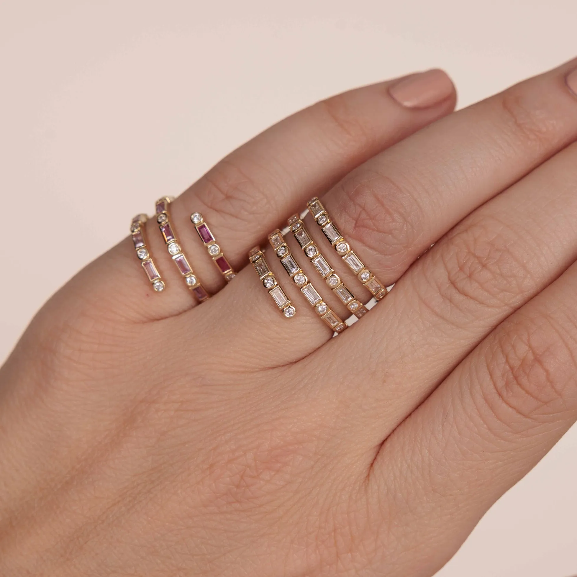 Gold & Diamond Baguette Double Coil Ring