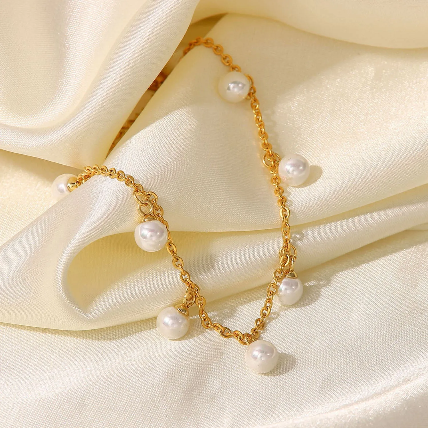 Golden Pearl Charm Anklet