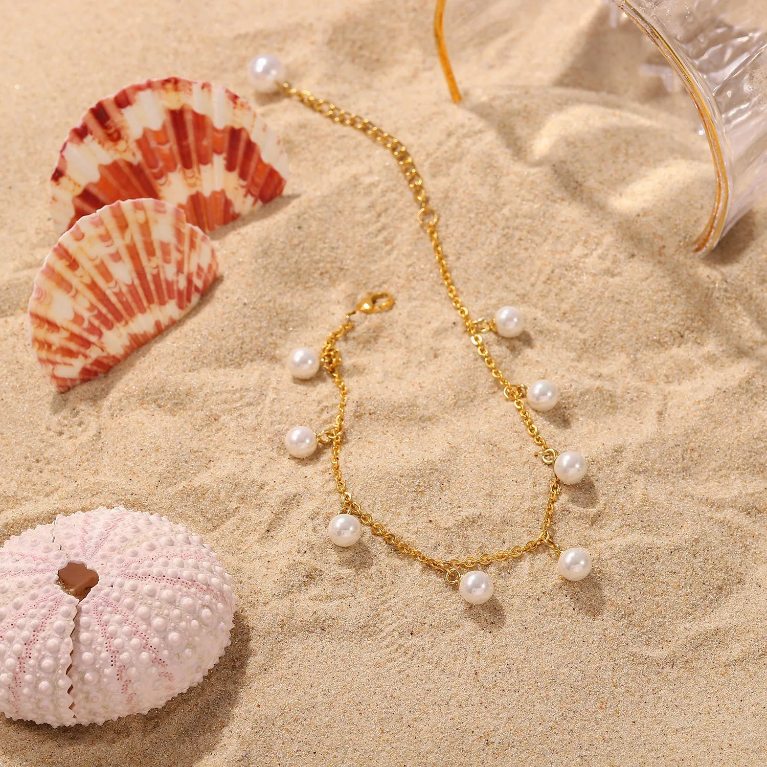 Golden Pearl Charm Anklet