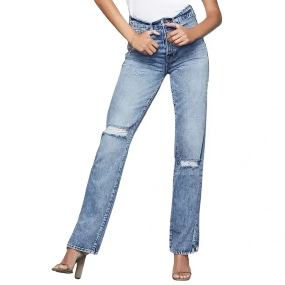 Good American Boy Jeans Womens 10 / 30 High Rise Straight Leg 90s Distressed
