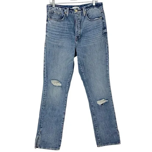 Good American Boy Jeans Womens 10 / 30 High Rise Straight Leg 90s Distressed