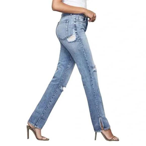 Good American Boy Jeans Womens 10 / 30 High Rise Straight Leg 90s Distressed