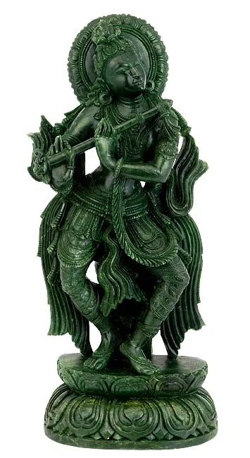 Graceful Krishna Playing Flute - Stone Statue