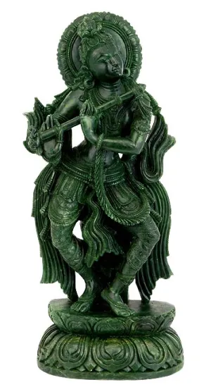 Graceful Krishna Playing Flute - Stone Statue