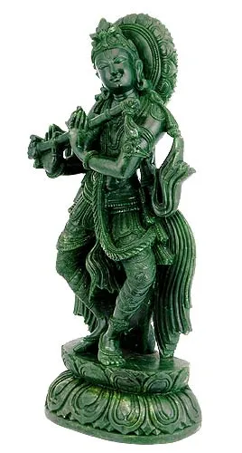 Graceful Krishna Playing Flute - Stone Statue