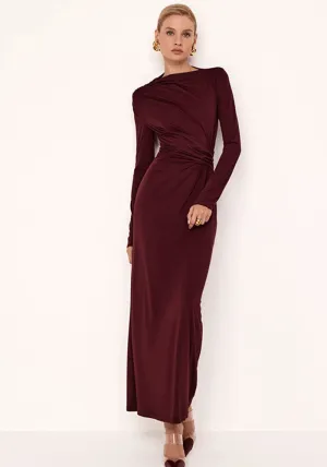 Graceful Long Sleeve Gathered Solid Maxi Dress with Timeless Elegance