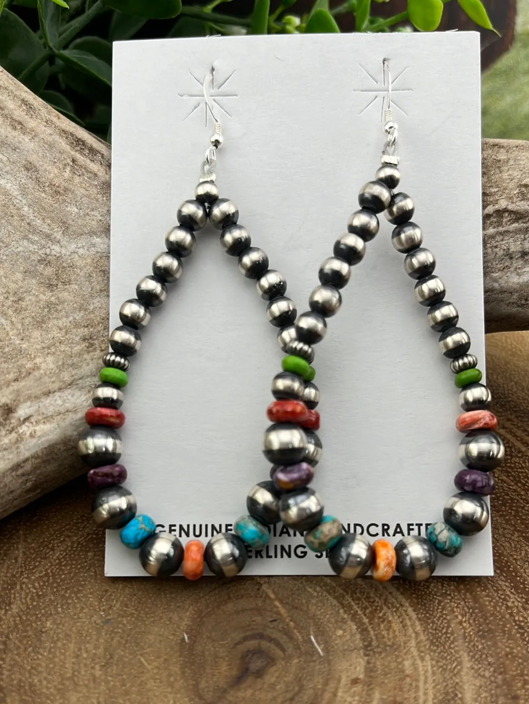 Graceful Navajo Teardrop Earrings With Turquoise & Spiny Beads - 3.25"