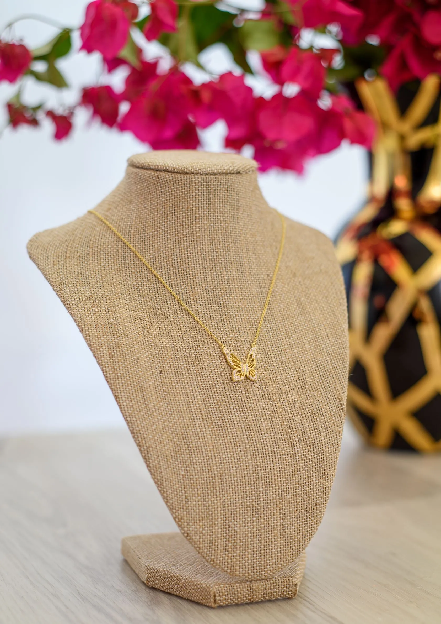 Graceful Spirit Butterfly Necklace, White Rhodium with Pave CZ Diamond