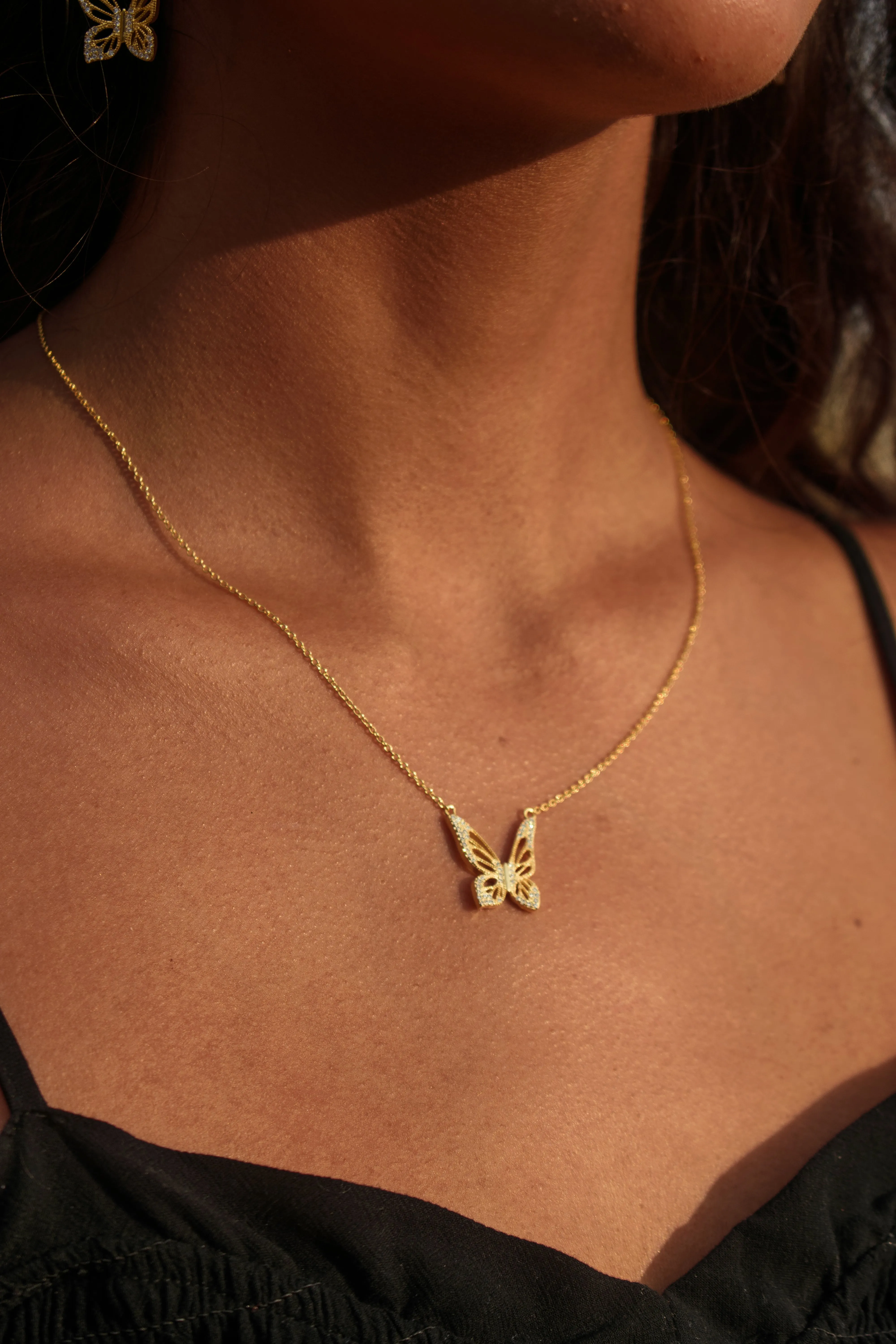 Graceful Spirit Butterfly Necklace, White Rhodium with Pave CZ Diamond