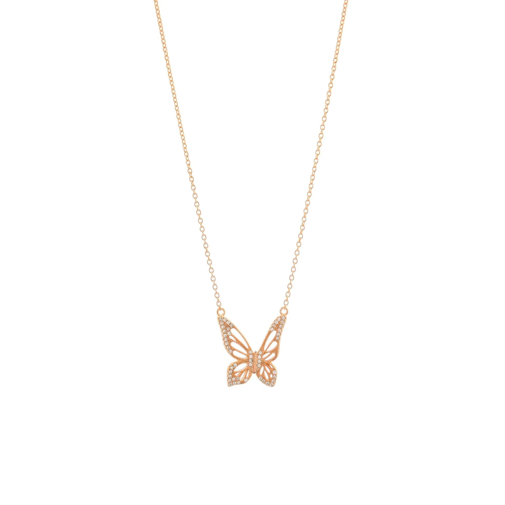 Graceful Spirit Butterfly Necklace, White Rhodium with Pave CZ Diamond