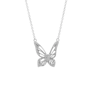 Graceful Spirit Butterfly Necklace, White Rhodium with Pave CZ Diamond