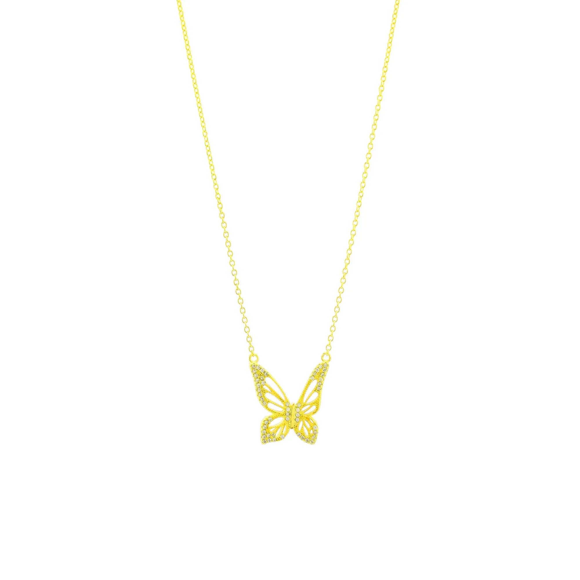 Graceful Spirit Butterfly Necklace, White Rhodium with Pave CZ Diamond