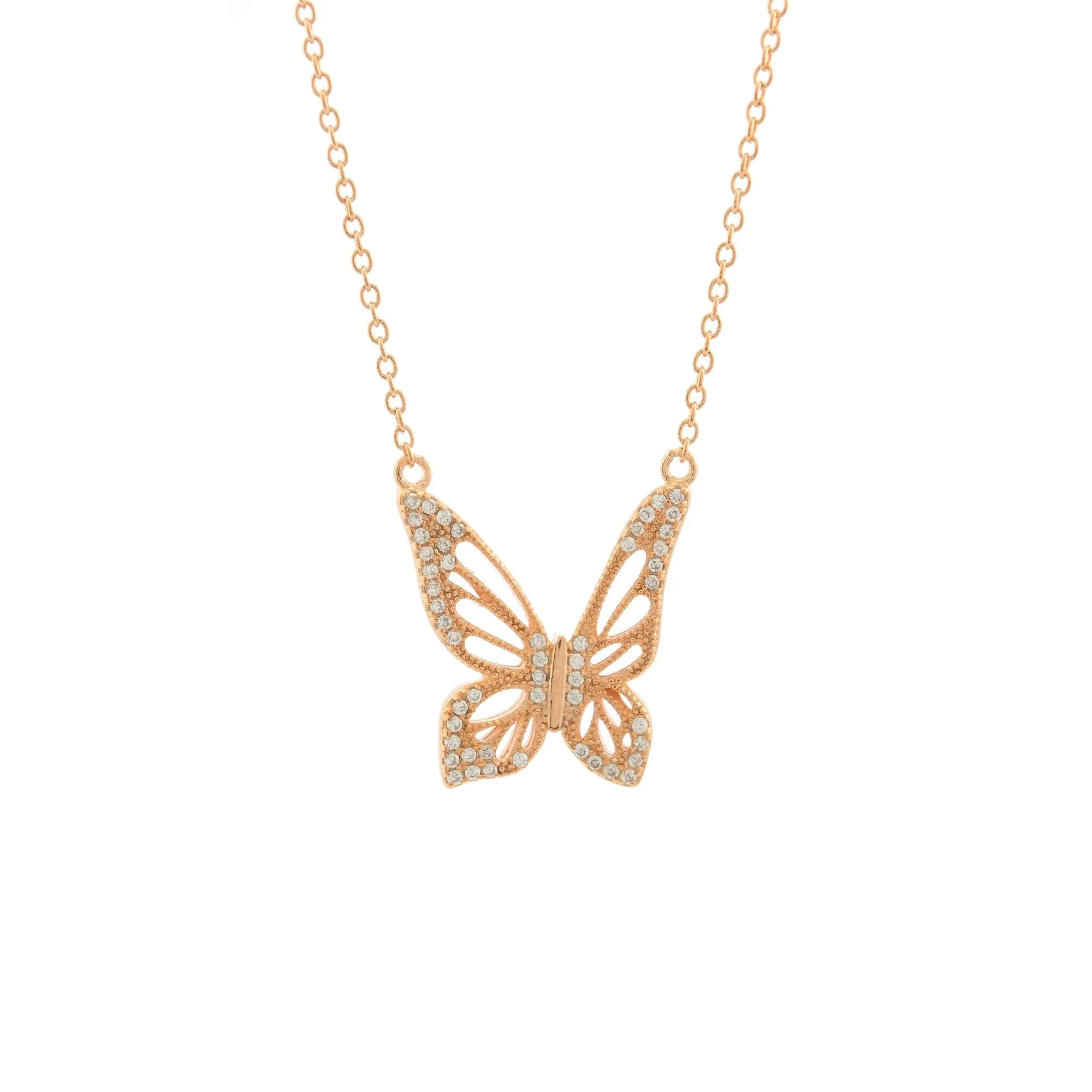 Graceful Spirit Butterfly Necklace, White Rhodium with Pave CZ Diamond