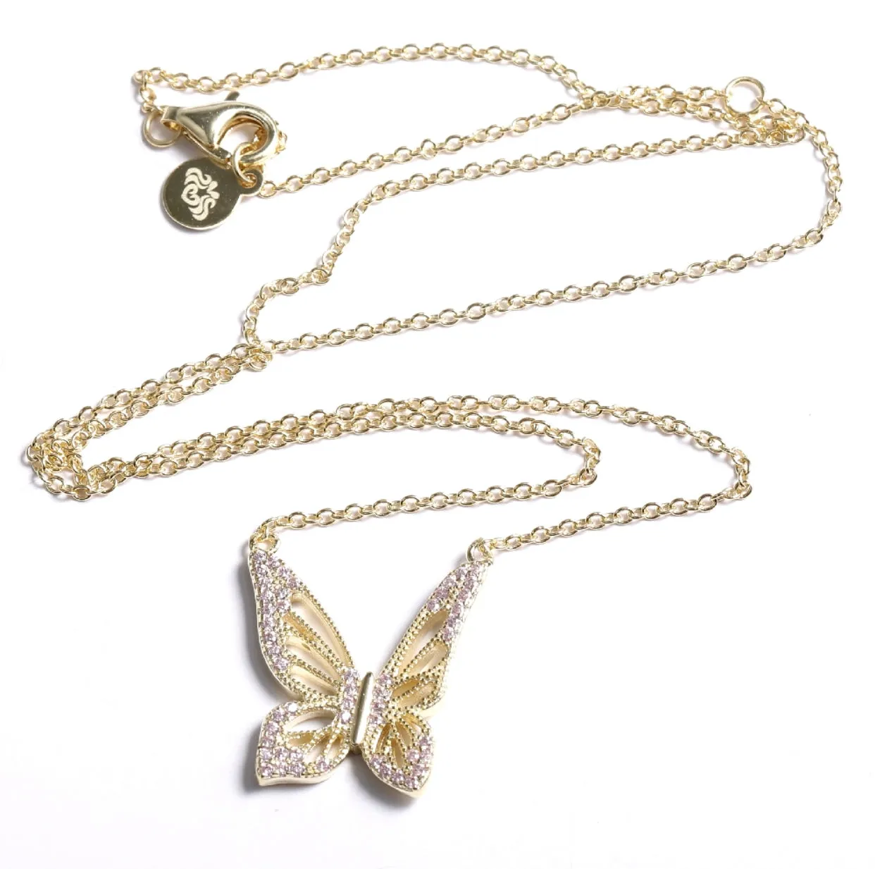 Graceful Spirit Butterfly Necklace, White Rhodium with Pave CZ Diamond