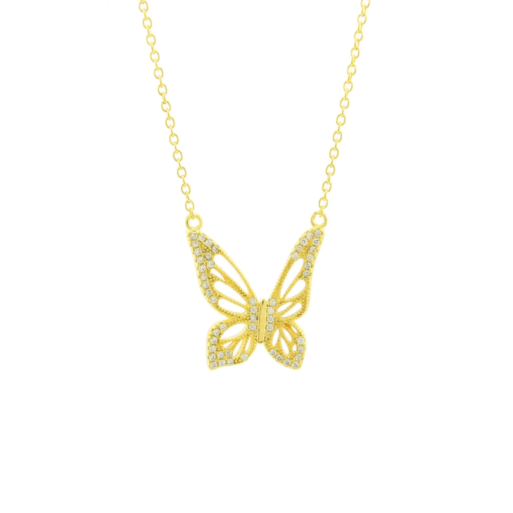 Graceful Spirit Butterfly Necklace, White Rhodium with Pave CZ Diamond