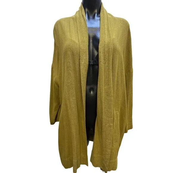 Grade &amp; Gather Mustard Yellow Open Front Cardigan w/Pockets Lightweight Casual L