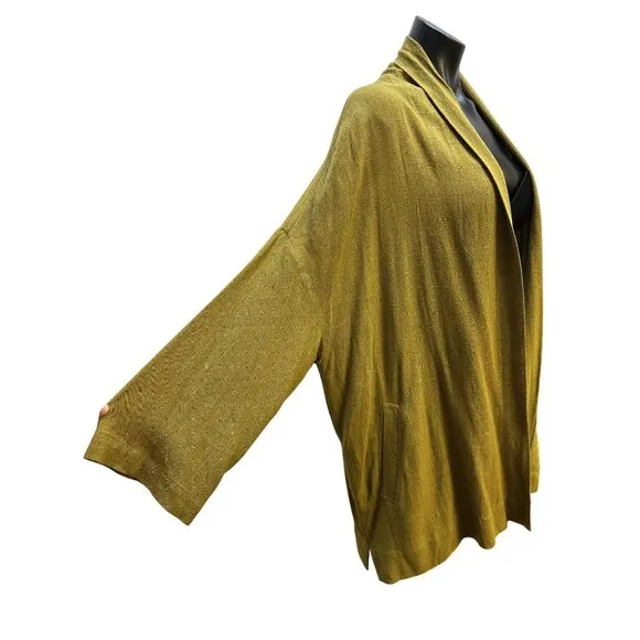 Grade &amp; Gather Mustard Yellow Open Front Cardigan w/Pockets Lightweight Casual L