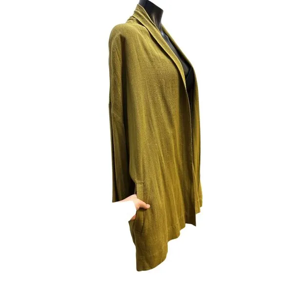 Grade &amp; Gather Mustard Yellow Open Front Cardigan w/Pockets Lightweight Casual L