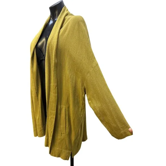 Grade &amp; Gather Mustard Yellow Open Front Cardigan w/Pockets Lightweight Casual L
