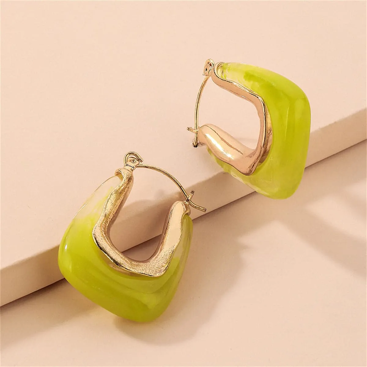 Green Resin & 18K Gold-Plated U-Shape Huggie Earring