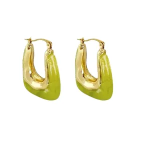 Green Resin & 18K Gold-Plated U-Shape Huggie Earring