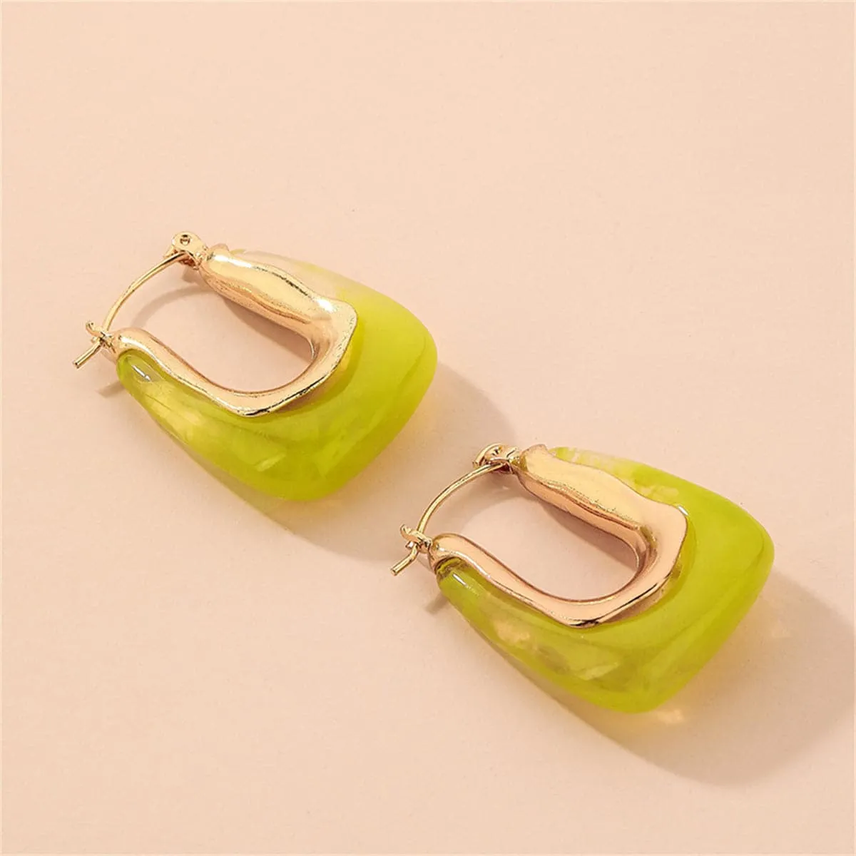Green Resin & 18K Gold-Plated U-Shape Huggie Earring