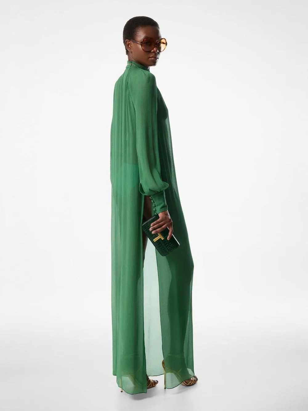 Green Silk Crepon Maxi Dress