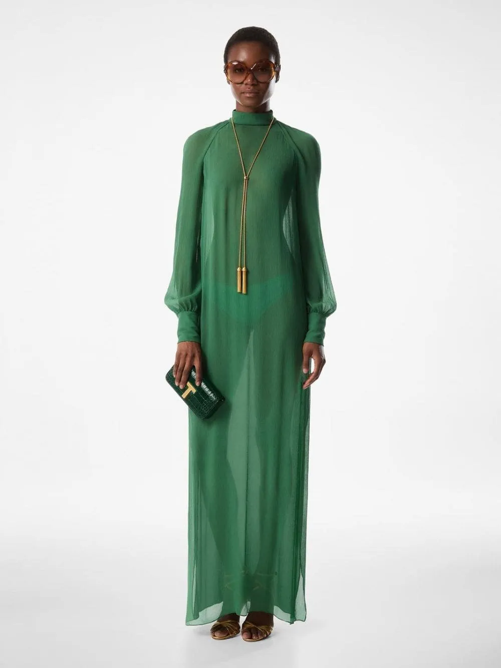 Green Silk Crepon Maxi Dress