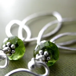 Green Vessonite Gemstone Earrings with Sterling Silver Leaves