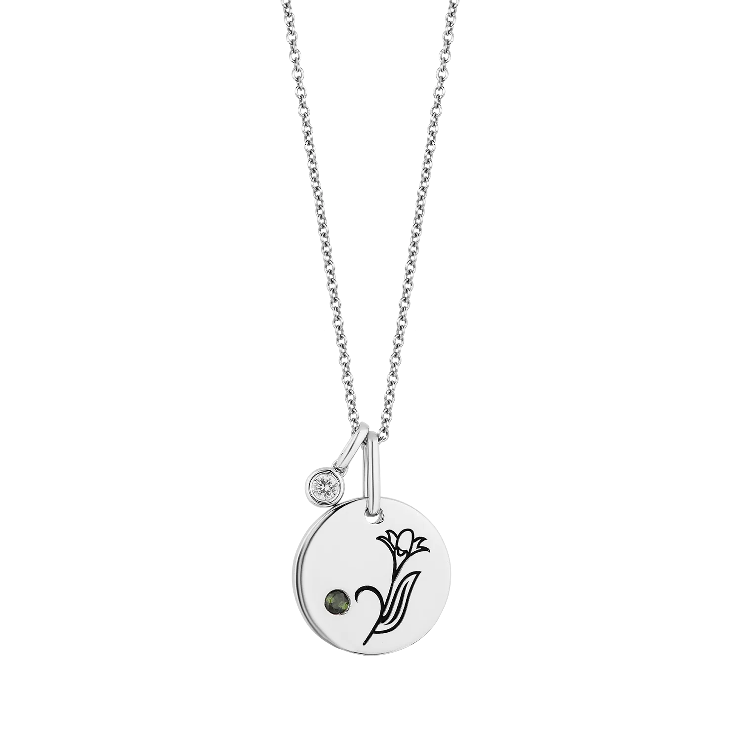 Hallmark Fine Jewelry May Flower of the Month Pendant in Sterling Silver with Green Tourmaline and Diamond Accent
