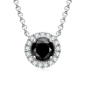 Halo 1ct Round Cut Black Moissanite Pendant Necklace