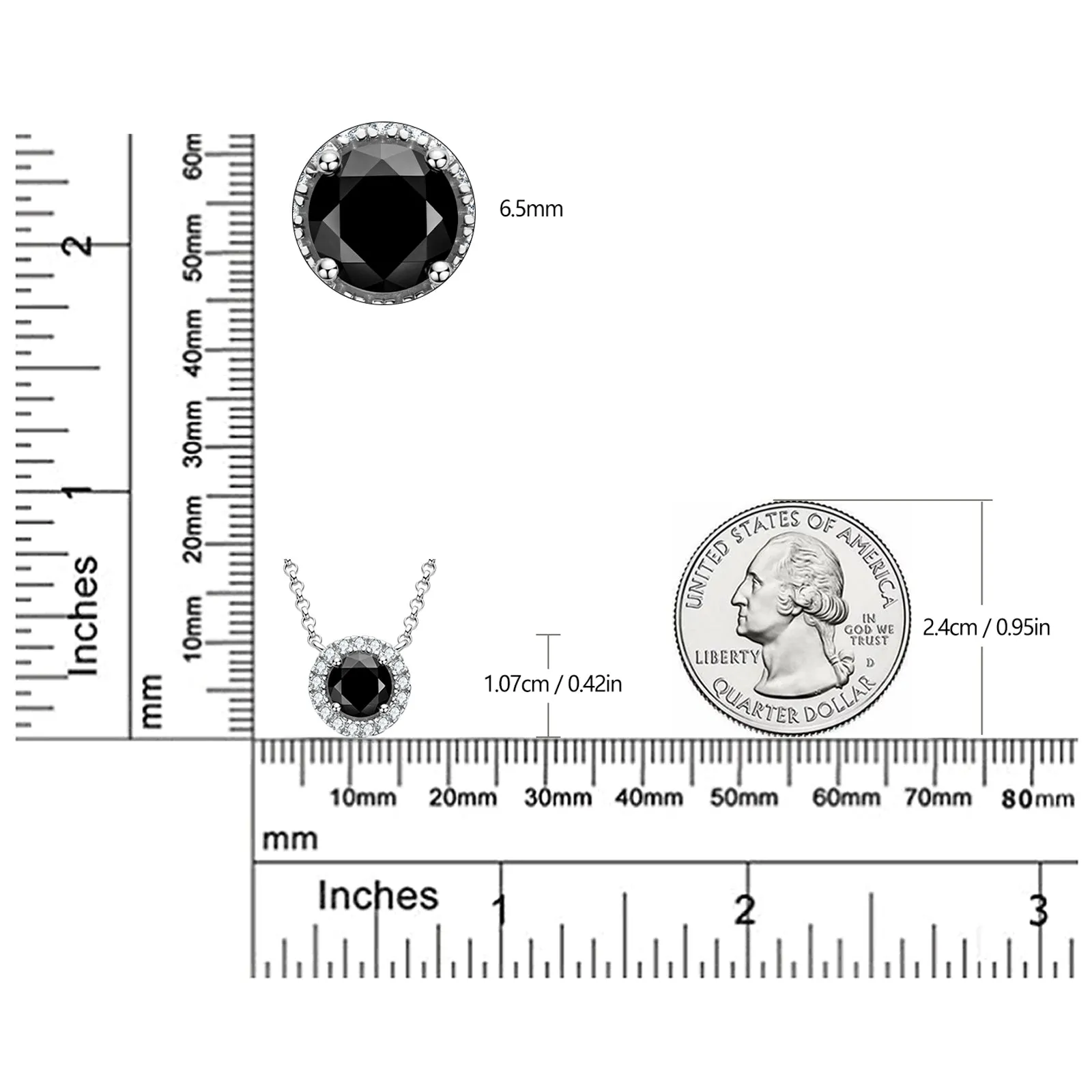 Halo 1ct Round Cut Black Moissanite Pendant Necklace