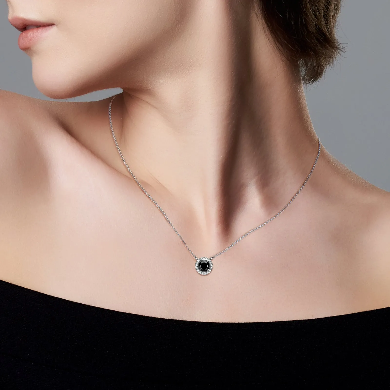 Halo 1ct Round Cut Black Moissanite Pendant Necklace