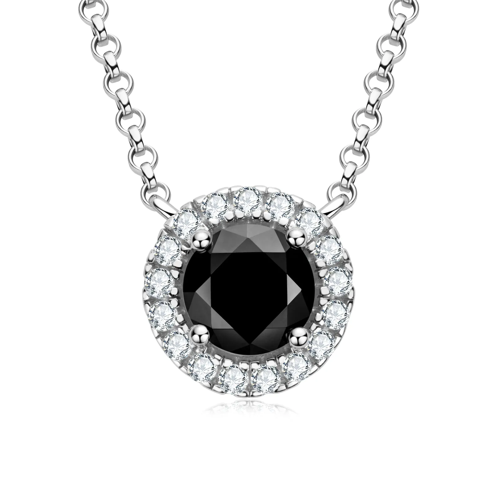Halo 1ct Round Cut Black Moissanite Pendant Necklace