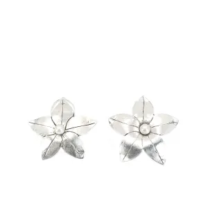 Handmade Price Floral Akoya Saltwater Cultured Pearl Cluster Clip Earrings- Sterling Silver