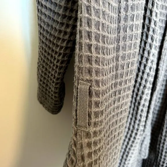 Happy Place Womens Waffle Knit Long Bathrobe Size Large Long Sleeve Grey Lounge