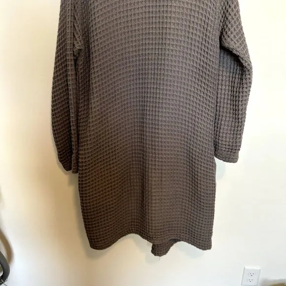 Happy Place Womens Waffle Knit Long Bathrobe Size Large Long Sleeve Grey Lounge